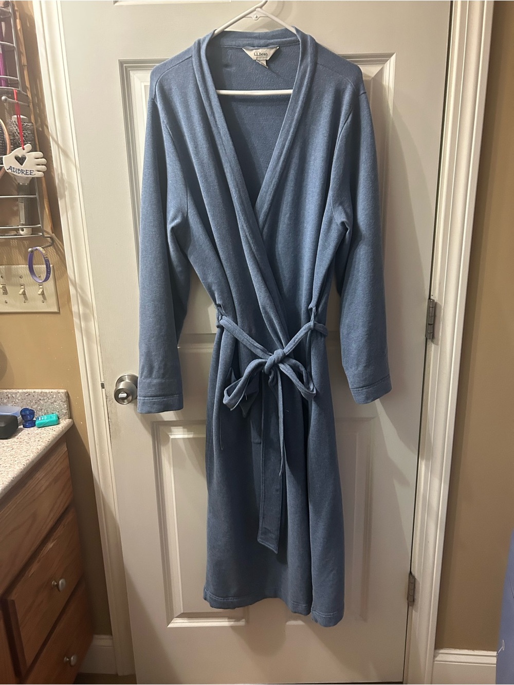 LL BEAN Women's Ultrasoft Sweatshirt Robe size Large heathered blue